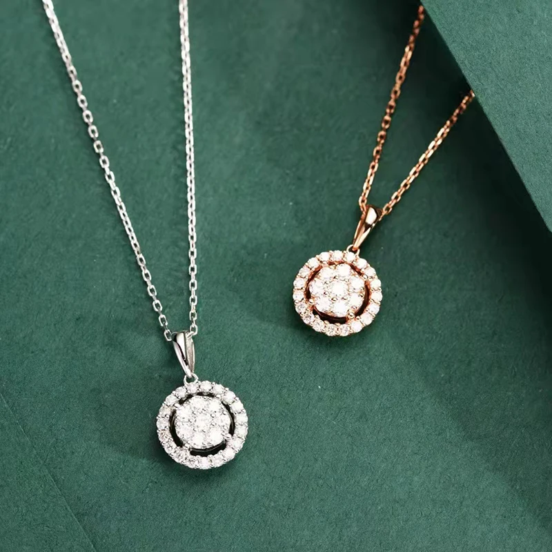 Настоящее бриллиантовое 18-каратное Золотое ожерелье для женщин с круглыми