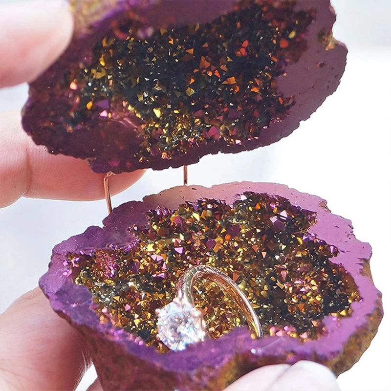 

Crystal Geode Round Ring Box Agate Quartz Ball Ring Keepsake Case Ring Holder For Wedding Proposal Box Jewelry Organizer