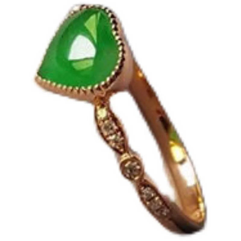 

[Light Luxury] Heart Water Drops Ear Hook Chalcedony Ring Female S925 Sterling Silver Inlaid Emerald Jade Chalcedony Egg Noodles