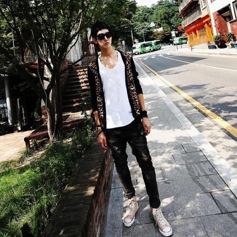 Мужская леопардовая футболка с длинным рукавом кардиган рубашка большого