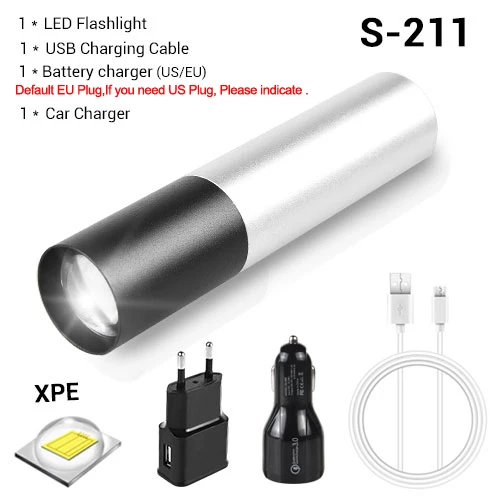 S-211 Option C USB Перезаряжаемый мини светодиодный светильник фонарь Водонепроницаемый XPE T6 светодиодный фонарь масштабируемый портативный походный светильник встроенный аккумулятор - Испускаемый цвет: S-211 Option C