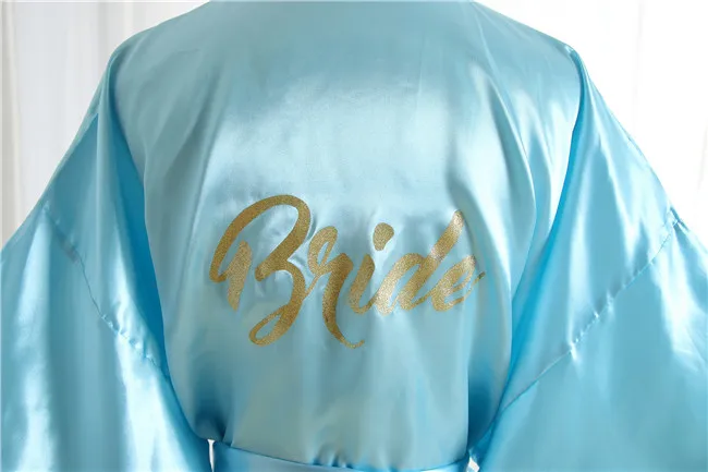 Light Blue Bride Шелковый Атласный Свадебный халат для невесты, Одноцветный халат, Короткое Кимоно, ночной халат, модный халат для женщин - Цвет: Light Blue Bride