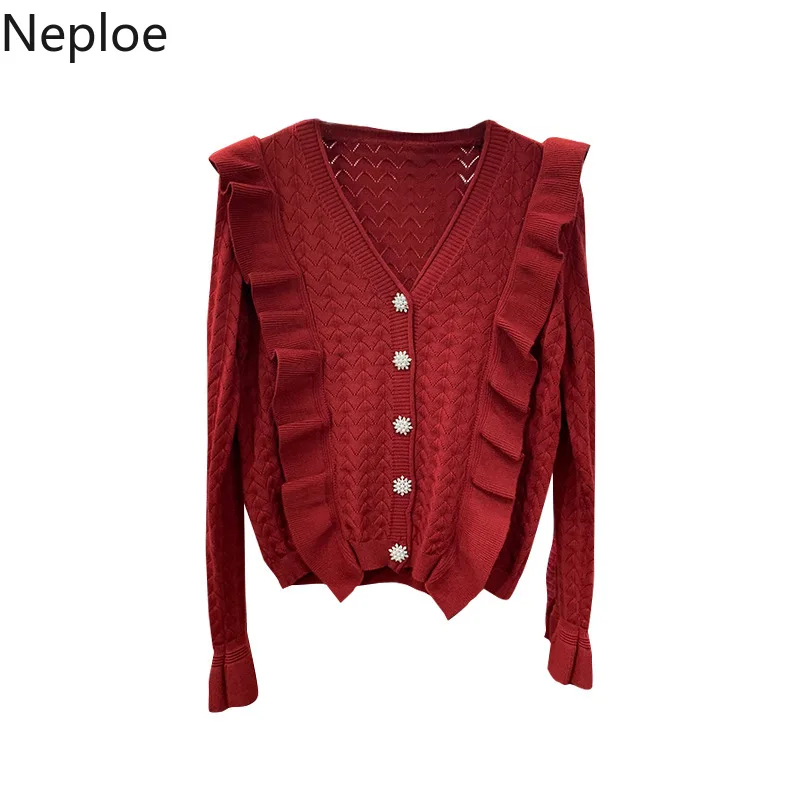 Neploe V образным вырезом с длинным рукавом вязаный однобортный Pull Femme пальто осень