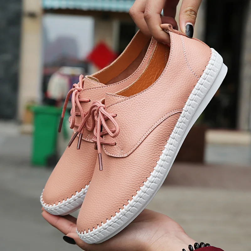 Женская кожаная обувь на низком каблуке удобная повседневная плоской платформе