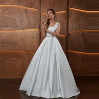 sleeveless scoop neck a line wedding dress lace up corset bridal gowns beaded waist custom vestidos de mariage 2021 for ladies