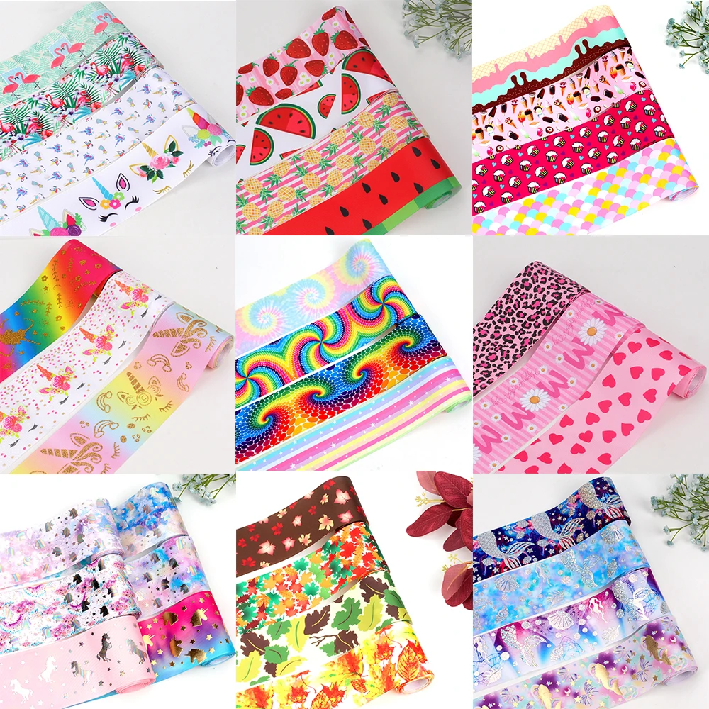 Лента Корсажная с принтом единорога фламинго 75 мм 2 Ярд/партия | Дом и сад