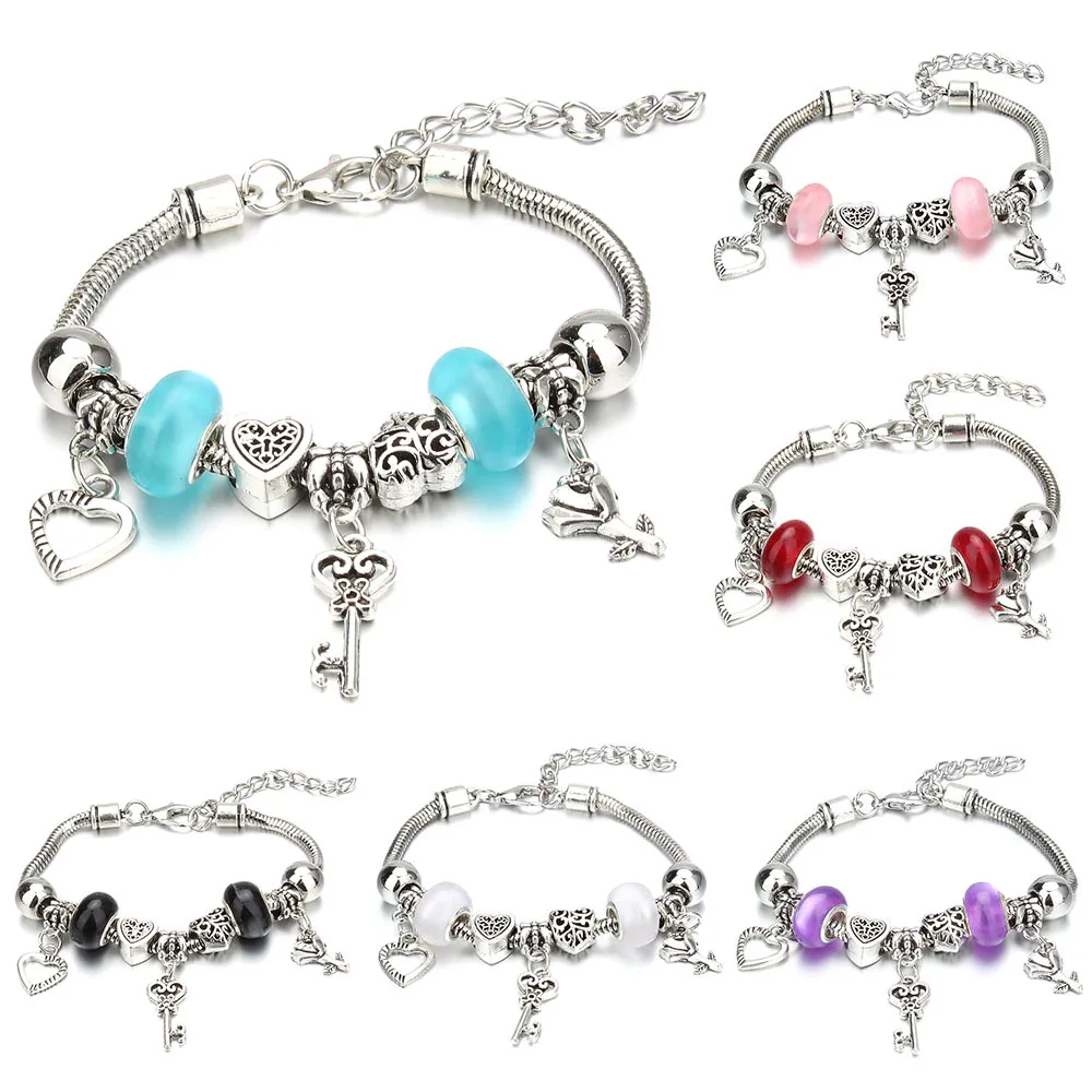 Винтажный Романтический браслет с подвесками сделай сам сердцем ключом и замком