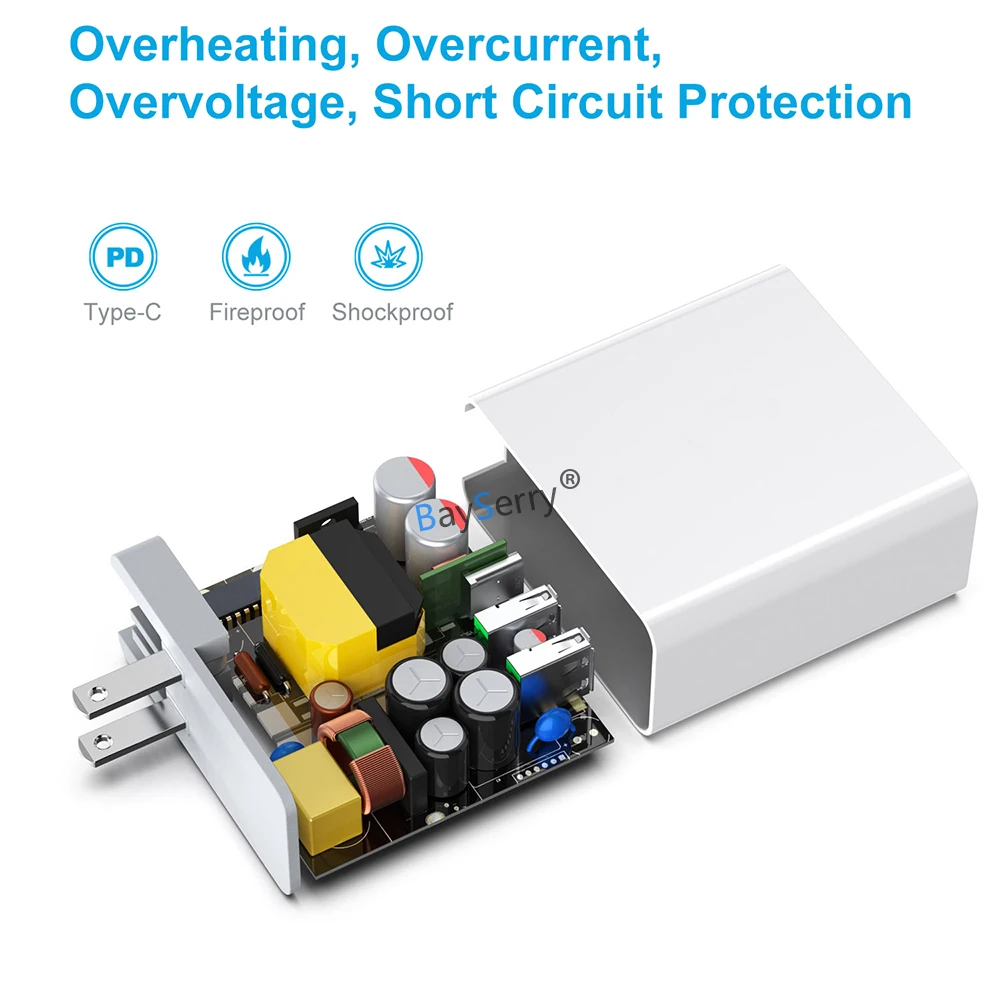BaySerry 18 Вт type-C зарядное устройство для мобильного телефона PD/QC3.0 + 3A Dual USB быстрое EU