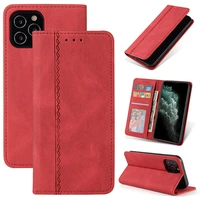 solid color line flip phone case for iphone13 pro promax mini handmade leather card package anti fall shockproof phone cover