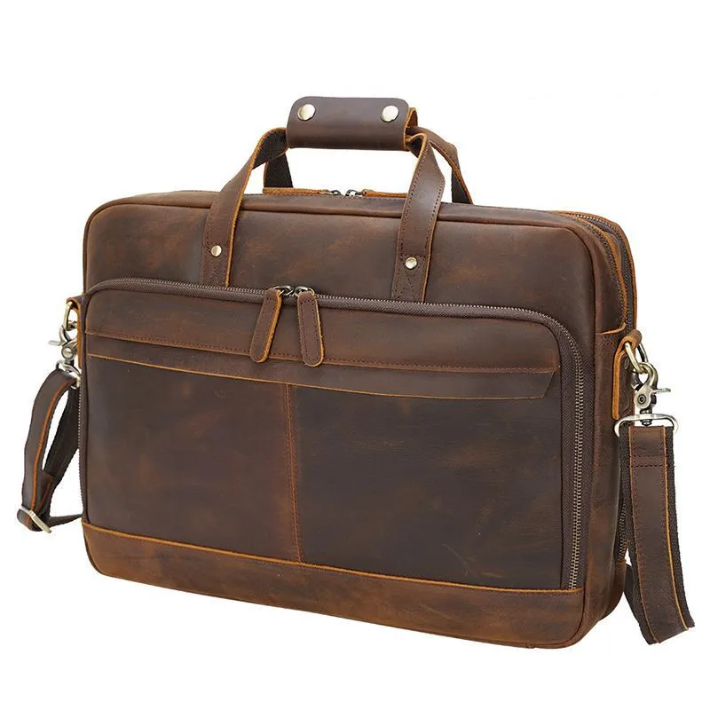European and American retro leather handbags men's multi-function shoulder diagonal bag large capacity business briefcase men