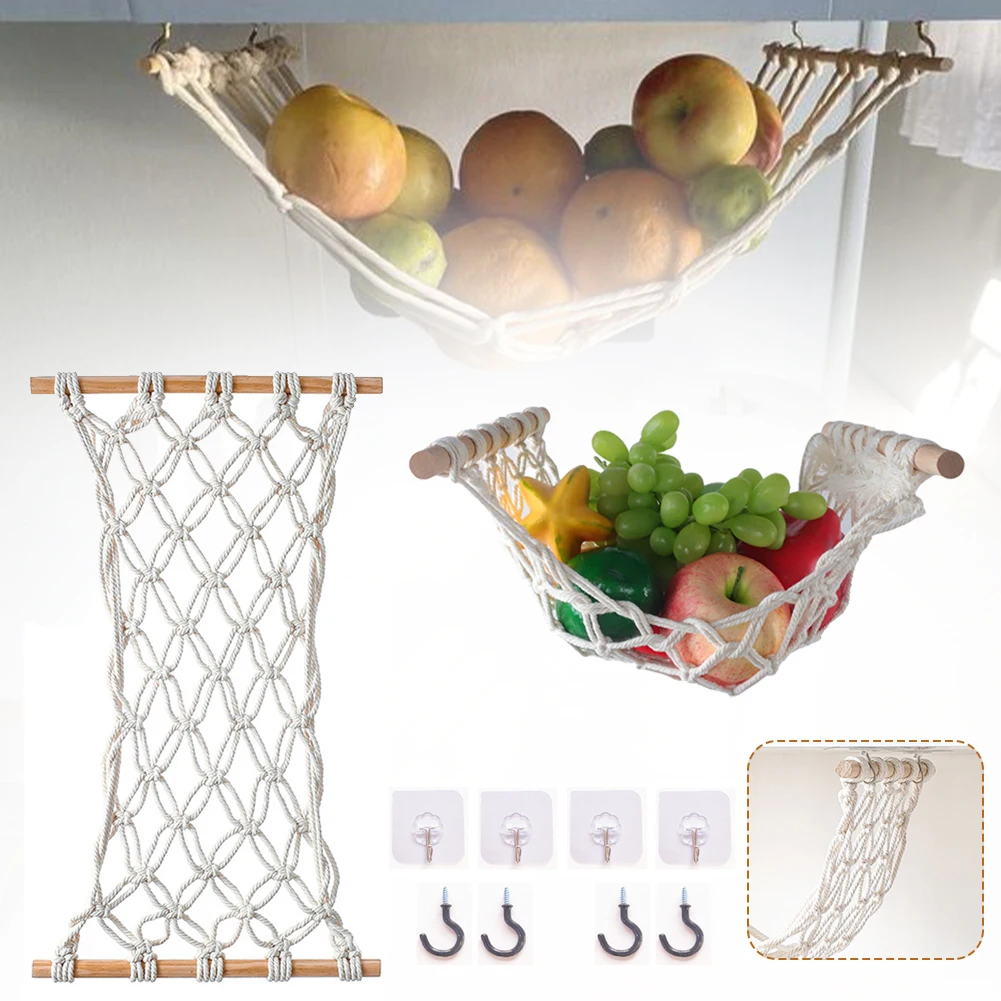 

Kitchen Accessories Vegetable Fruit Hammock Convenience Under Cabinet Hanging Fruit Basket Hanging Storage Mesh Bag For Kitchen