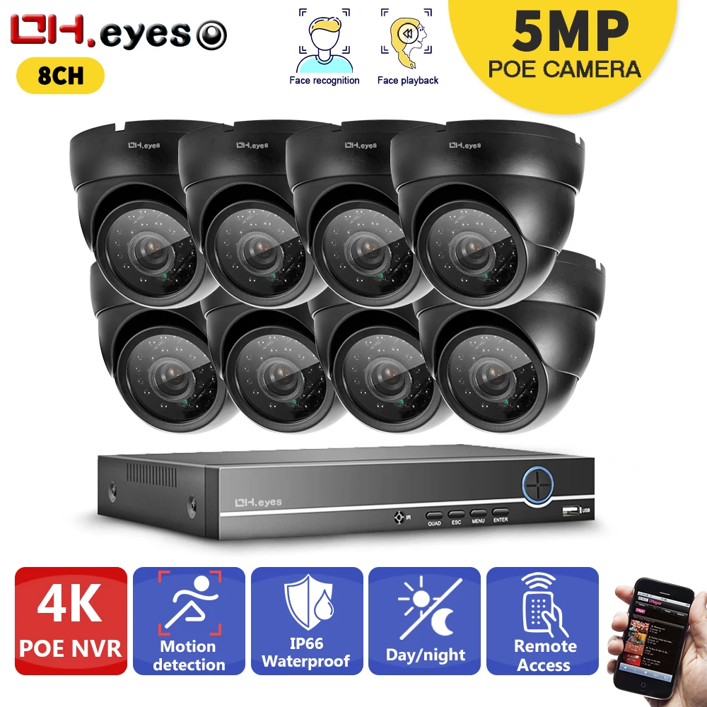 

HD 8CH 4K 5MP POE Security Camera System Face Record 8 Channel NVR Outdoor IP66 Waterproof IP Camera Home Video Surveillance Kit