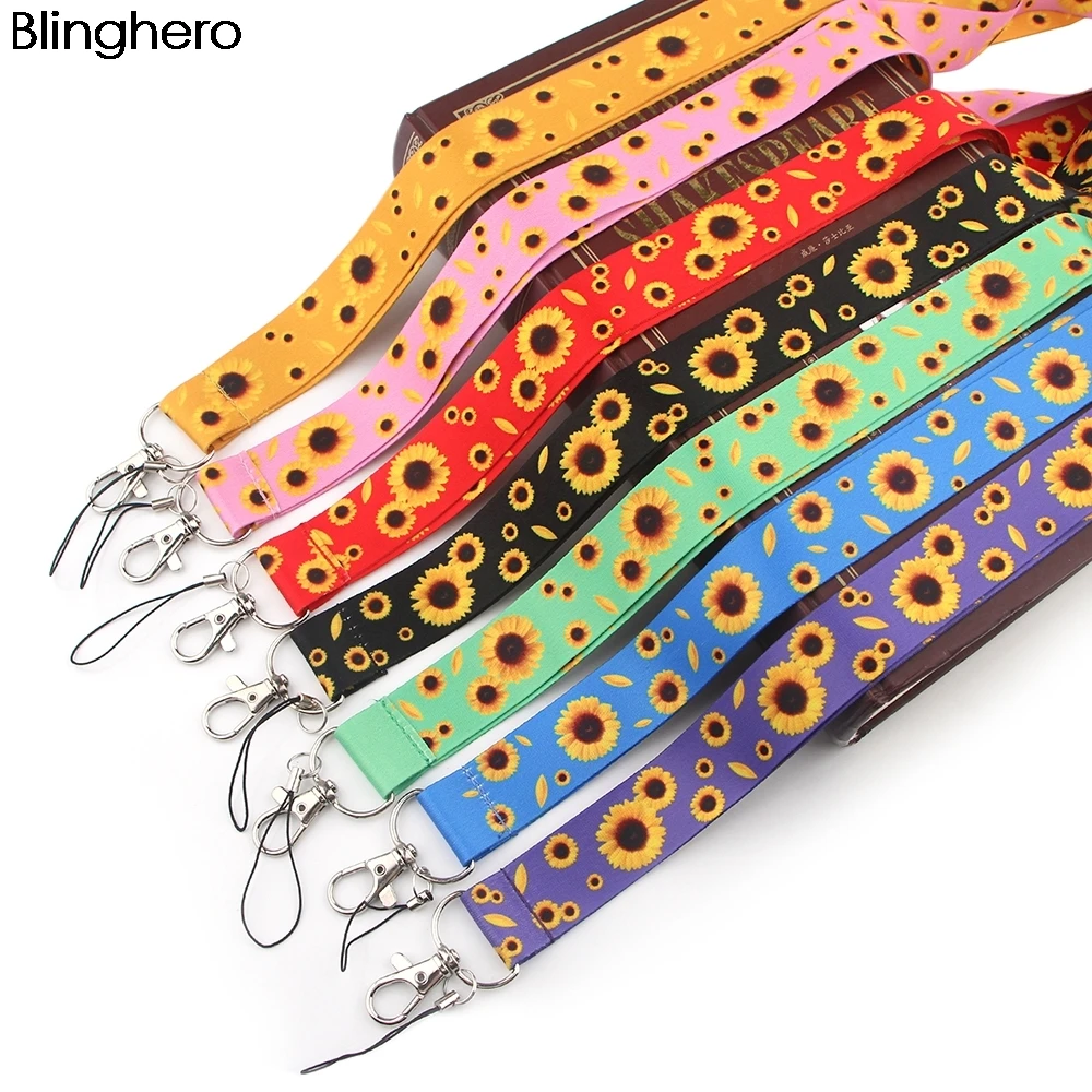 

20pcs/lot BH1180 Blinghero Cartoon Sunflower Lanyards Keys ID Card Holder Keychain USB badge Neck Strap Hang Rope Woman Lanyard