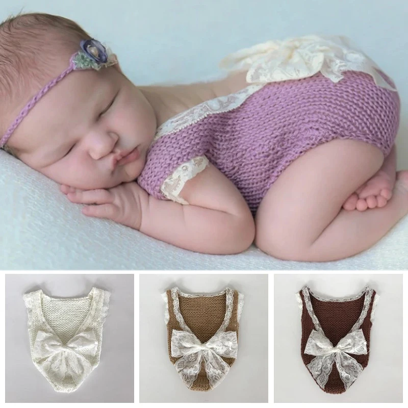 Mono de encaje de punto de ganchillo para reci&eacute;n nacido, ropa, pelele, accesorios de fotograf&iacute;a Infantil para sesi&oacute;n de estudio, accesorios de fotograf&iacute;a para beb&eacute;-0
