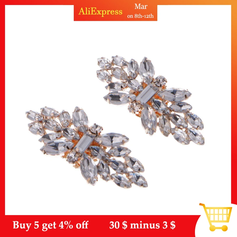 

Gold Tone Rhinestone Shoe Clips Flower Glass Wedding Diamante Sparkle Fashion