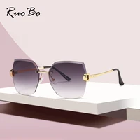 ruobo fashion designer rimless gradient cut lens sunglasses women metal temples sun glasses uv400 female eyewear wholesale