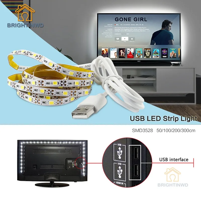 ТВ фон 5В USB Светодиодные ленты светильник ing 50 см 1 м 2 3 Кабель для