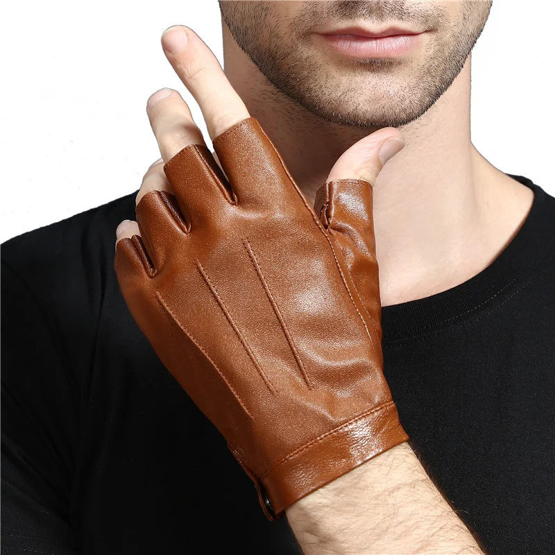 High Quality 2023 New Half Finger Men Genuine Leather Gloves Goatskin Gloves Fashion Men Breathable Driving Gloves Male Mittens