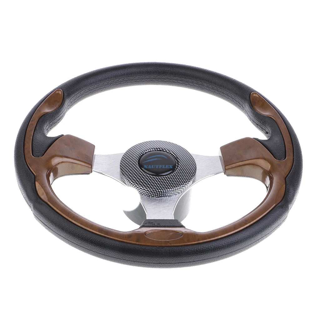 

12.6" Alloy 3 Spoke Boats Marine Steering Wheel Shaft 3/4'' PU Foam, Black Brown