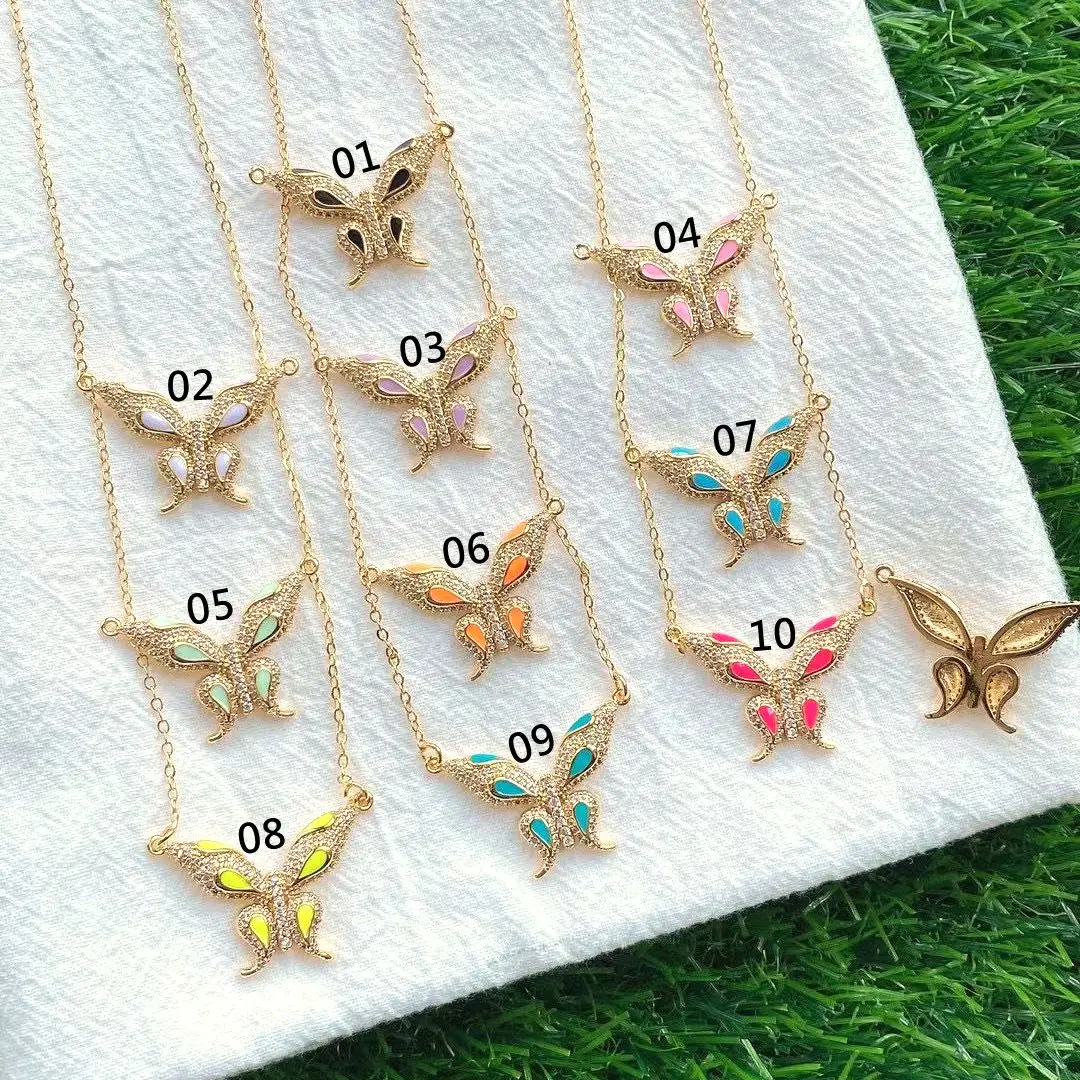 

5PCS, Charm Bling CZ Crystal Zirconia Enamel Butterfly Pendant Necklace Boho Fashion Jewelry Women Necklace Bijoux for Girl