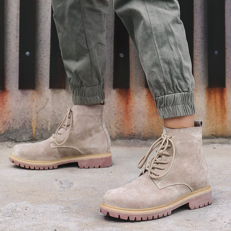 Мужские Винтажные замшевые ботинки Черные ботильоны на шнуровке Повседневная