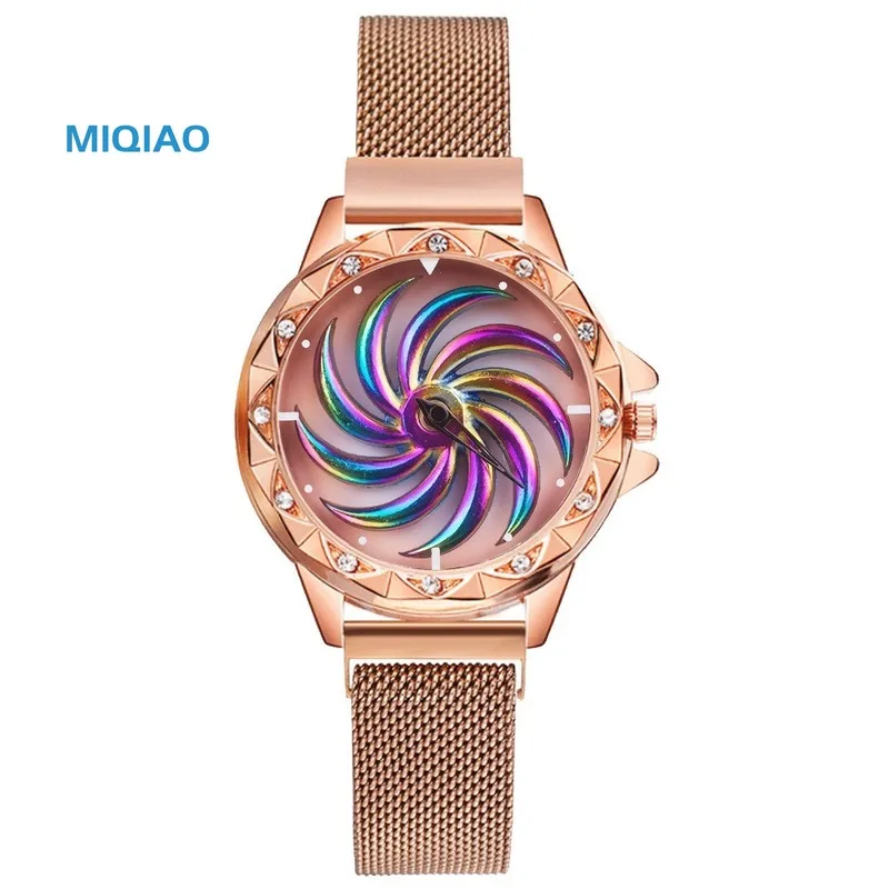 Часы женские кварцевые с сетчатым браслетом из нержавеющей стали под розовое