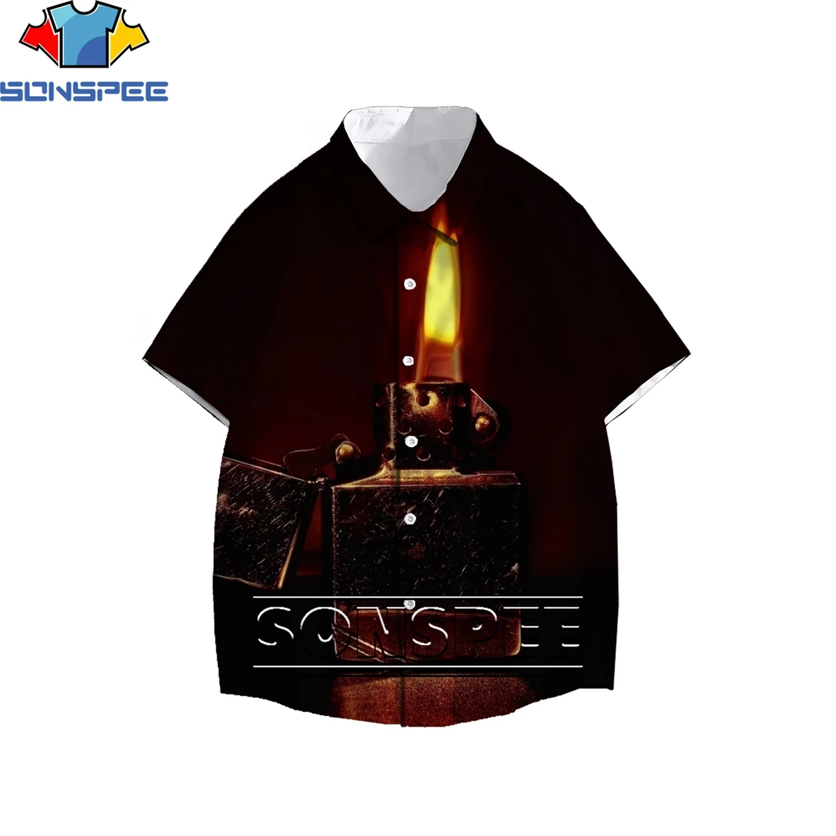 

SONSPEE Lighter Pattern Retro Style 3D Print Men's Shirt Summer Original Otaku Hawaiian Beach Casual Buttons Oversize Top