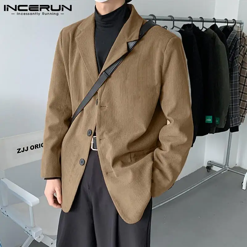 

New Men Winter Stylish Casual Streetwear Suit Outer Wear Coats Vintage Suit Corduroy Solid Jackets Suit S-5XL INCERUN Tops 2021