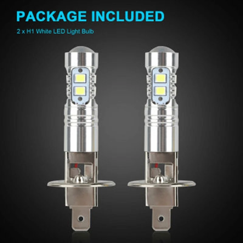 

D2TB 2pcs H1 100W LED Headlight Bulbs Kit Fog Driving Light 6000k Super White 1800LM 12V-24V Waterproof Auto Headlamps