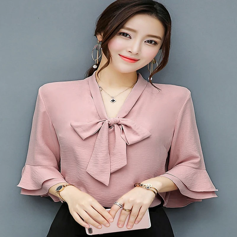 Блузки женские шифоновые блузки топы с рукавом в форме лепестка размера плюс