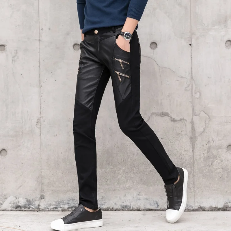 Брендовые осенние мужские кожаные брюки в стиле хип-хоп Легкие уличные