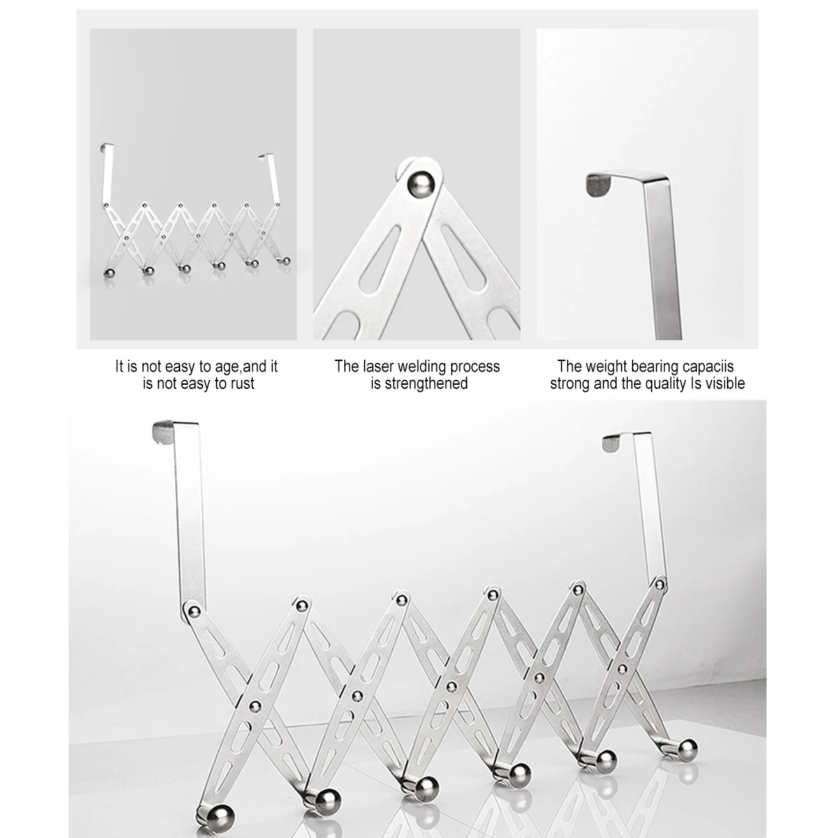 

4/5/6 Hooks Telescopic Folding Coat Hooks Behind The Door Wall Hanging Hook Stainless Steel Decor Living Bedroom Clothes Rack