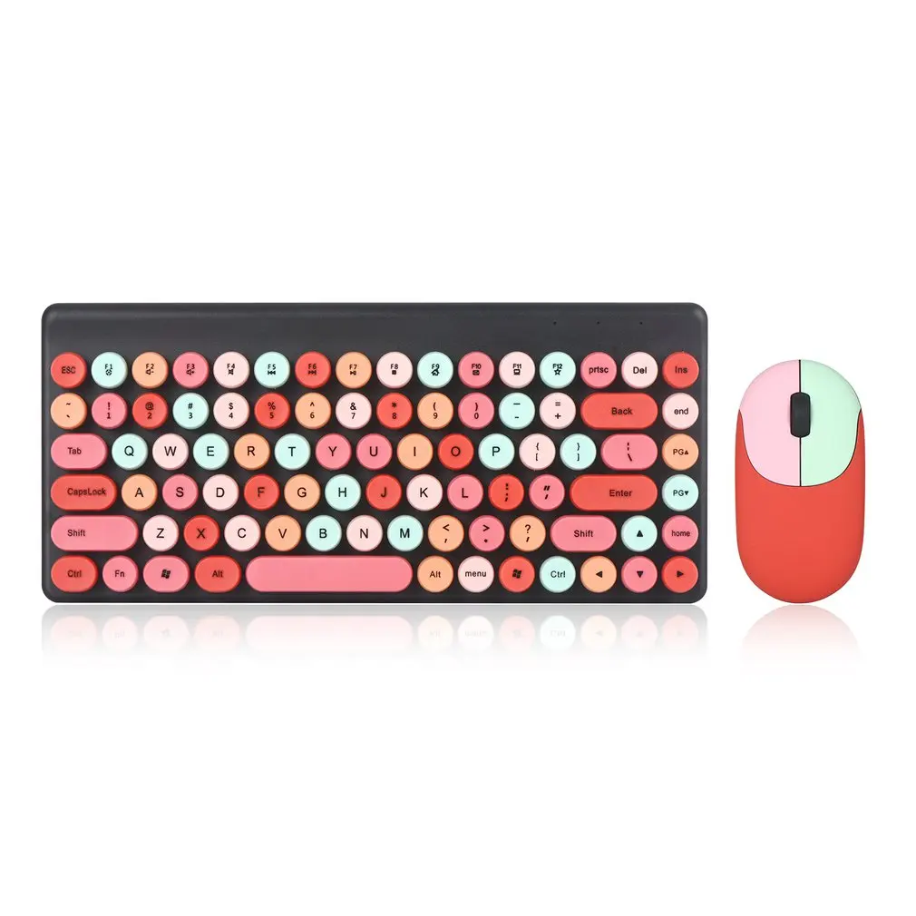 

Wireless Space-saving Mixed Color Keyboard Multi-color Mini 2.4G Wireless Keyboard And Mouse Set Circular Keycaps Design