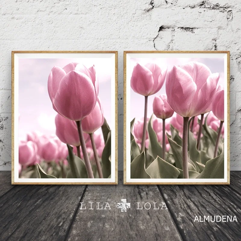 Постер в скандинавском стиле с изображением розового тюльпана Картина на холсте