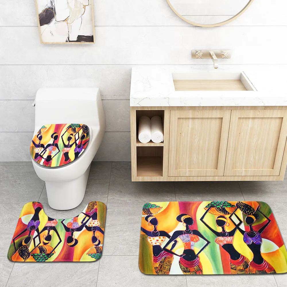 

African Womenpet Bathroom Set Exotic Ladies' Printed Non-Slip Bathroom Carpet Toilet Cover