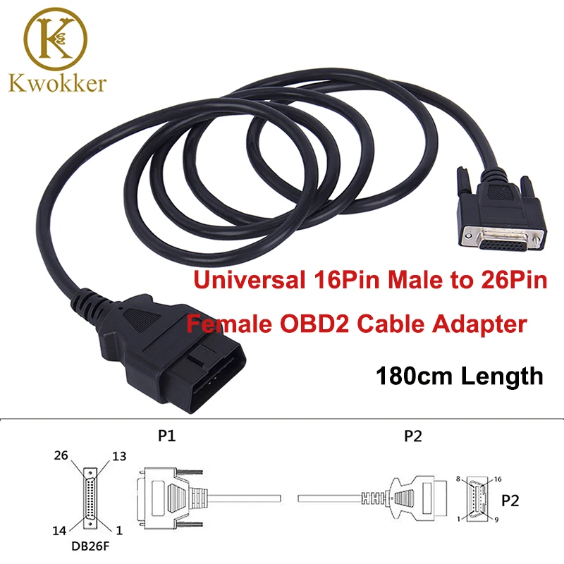 Универсальный диагностический кабель разъем OBD2 16 контактов 180 см - купить по