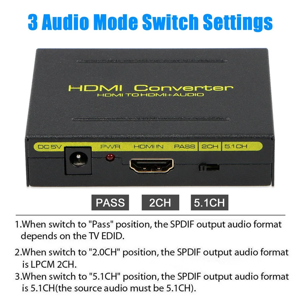 

1080P HDMI Audio Extractor HDMI to SPDIF Optical RCA L/R Analog Audio Extractor Converter Splitter high quality Converter