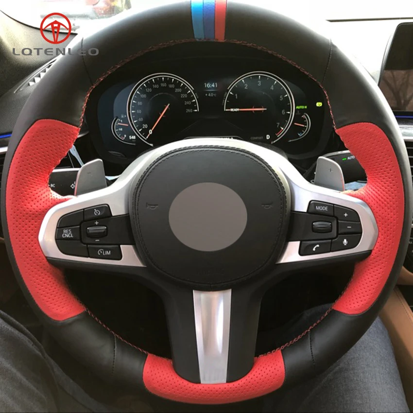

LQTENLEO черно-красная кожаная оплетка на руль для BMW M Sport G30 G31 G32 G20 G21 G11 G12 G14 G15 G16 X3 G01 X4 G02 X5 G05 X7