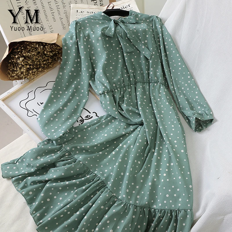 YuooMuoo стильная бандажная одежда шифоновое платье с бантом на шее 2019 винтажное