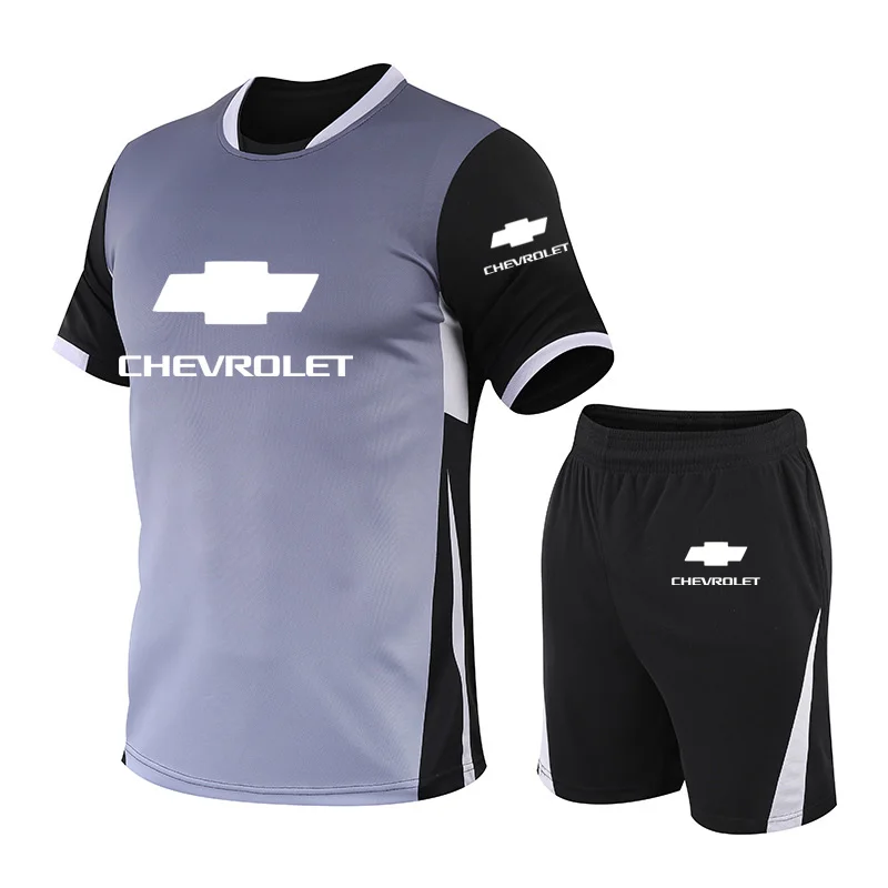 

Casual short sleeve Chevrolet Car Logo Printing Summer Men's T-shirt Cotton High Quality Men's T-shirt + shorts two-piece suit
