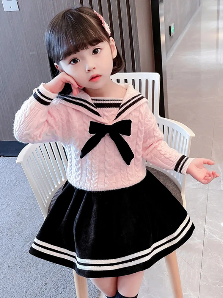 

Chen jiani 2021 стиль свитер комплект для девочек Осень Дети плотный вязаный комплект из двух частей, милые и удобные юбки для девочек
