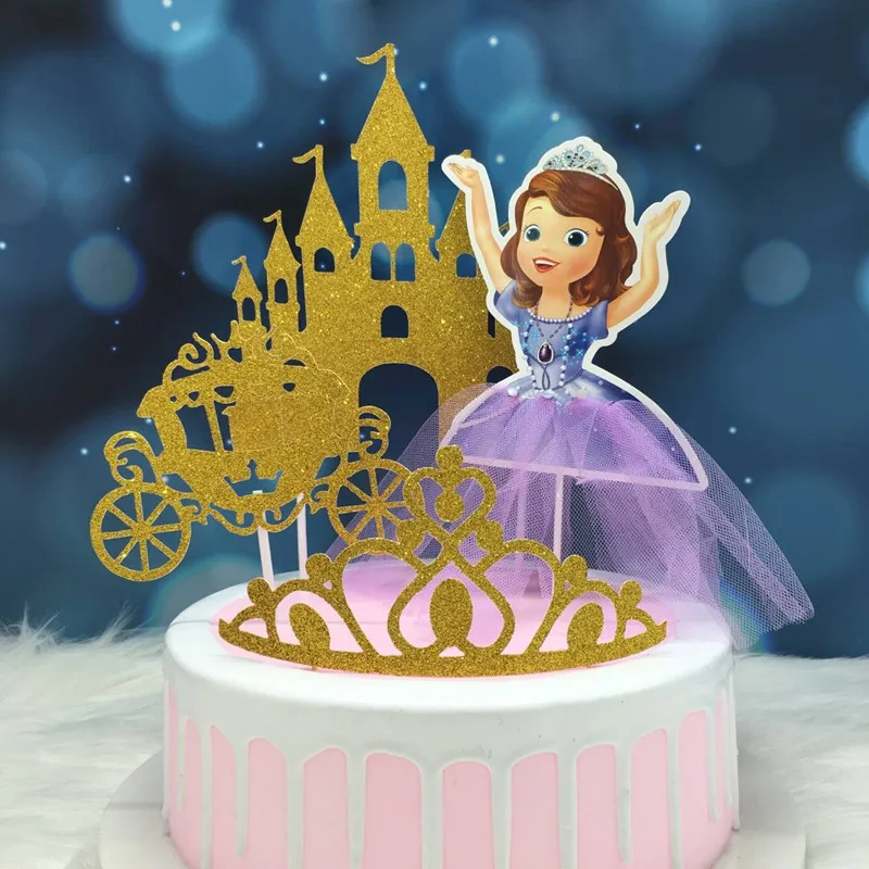 Корона замок баннер принцесса торт топперы блеск Кекс Маффин пикапы для