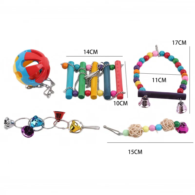 5Pcs Bird Parrot Toys Swing Toy Colorful Chewing Hanging Hammock Bell Pet Climbing Ladders | Дом и сад