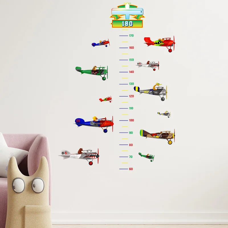 

Cartoon Height Ruler Height Measure Wall Stickers For Kid Room Growth Chart Nursery Bedroom Decor Self-adhesive Airplane Sticker