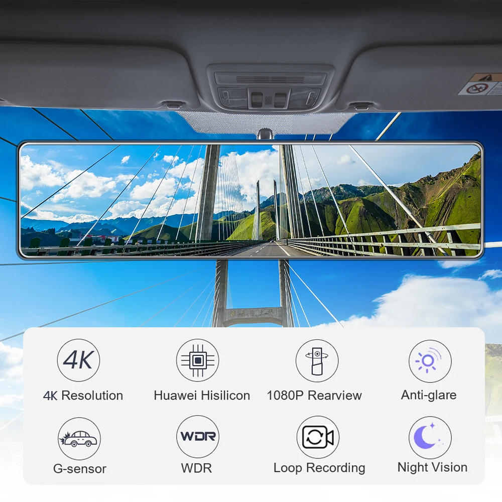 Автомобильный видеорегистратор 4K потоковая мультимедийная видеокамера 12 дюймов