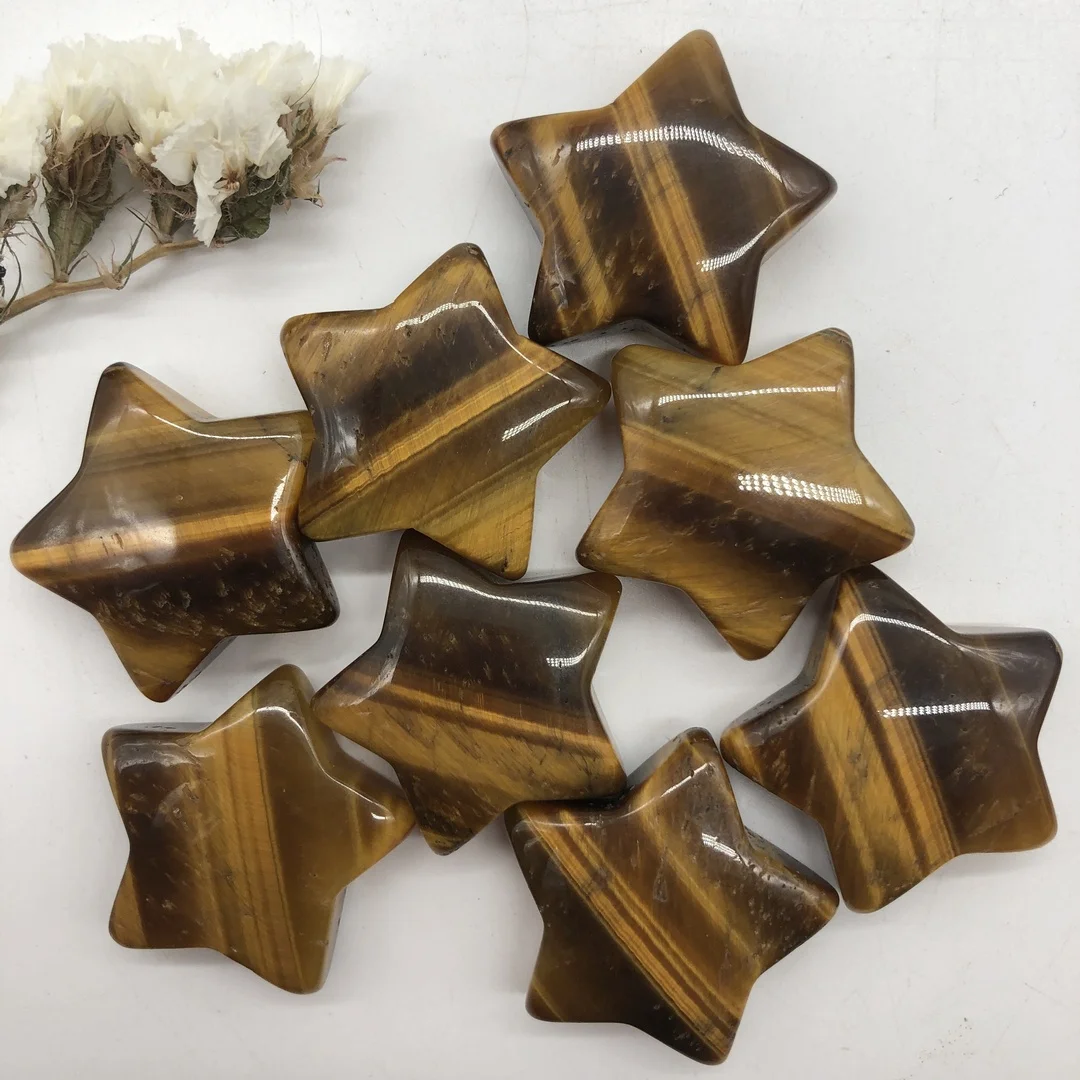 

Натуральные желтые кристаллы тигрового глаза, 2 шт., в форме звезды, полированный гладкий камень, Исцеляющие кристаллы, украшение для комнат...