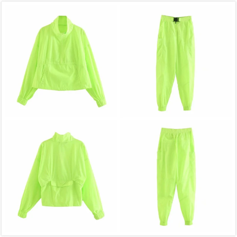 2019 флуоресцентный зеленый спортивный костюм женский Повседневный короткий