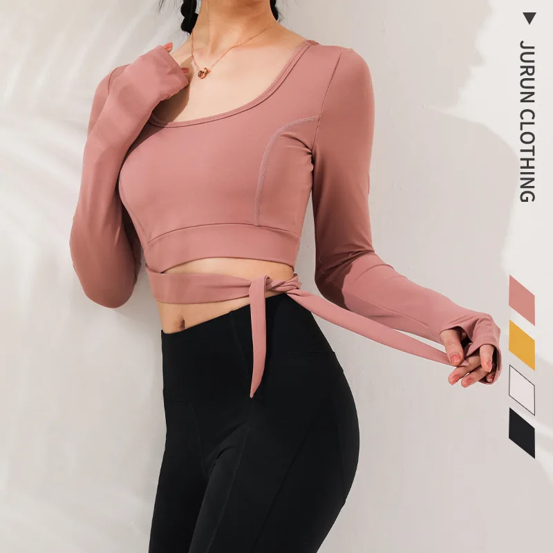 

Long Sleeve Yoga Wear Female Workout Clothes U Collar Workout Exercise T-shirt