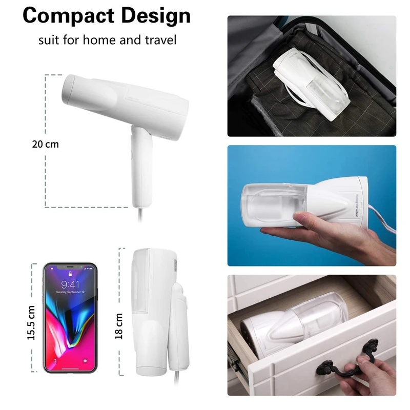 

Foldable Garment Steamer for Clothes Portable Handheld Iron Garment Fabric Wrinkle Remover with Detachable European Plug
