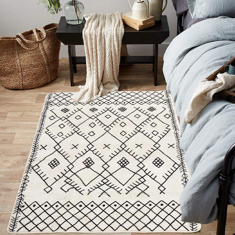

White Black Geometry Bedroom Carpet Morocco Room Decoration Non-slip Mat in The Bathroom kid's Room Floor Rug Bedside Rugs